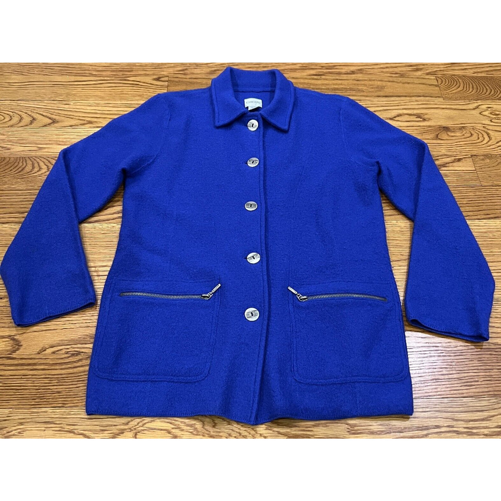Chicos Size 0 Women’s Blue Mid Length Pea Coat 100% wool